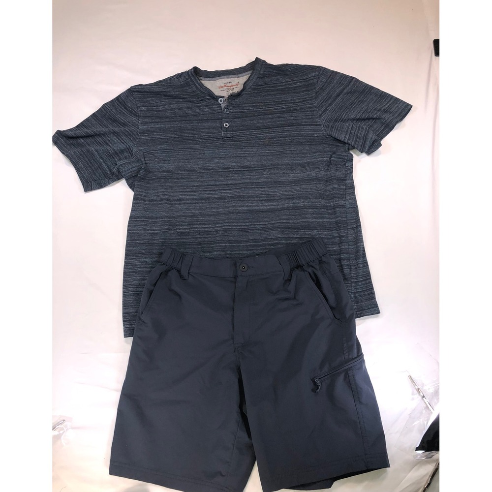 Weatherproof Vintage Mens Henley Shirt and Shorts Set Navy Blue XL 32